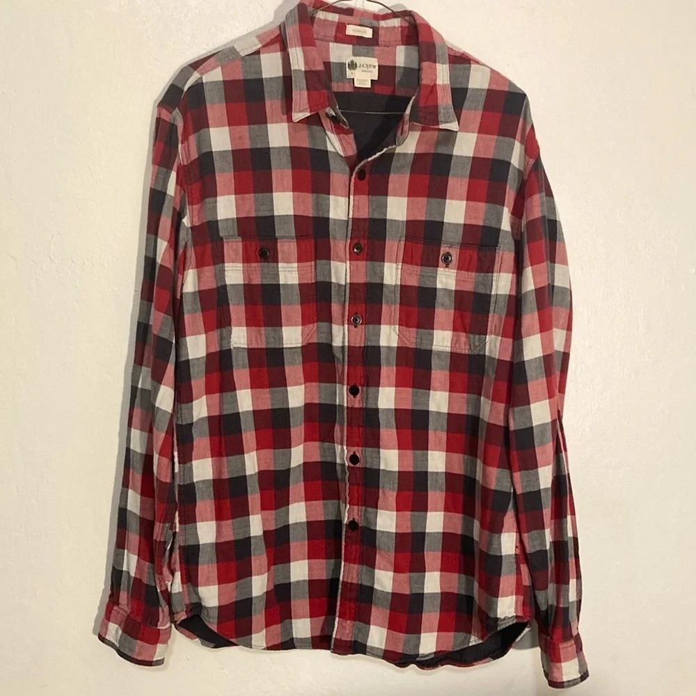 🌈 J Crew shirtings tailored fit lined flannel men’s Large 100% cotton
